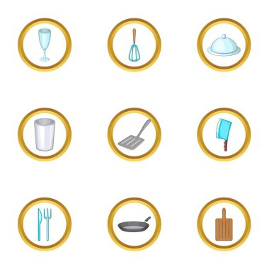 Mutfak araçları Icons set, karikatür tarzı
