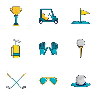 Golf Icons set, karikatür tarzı