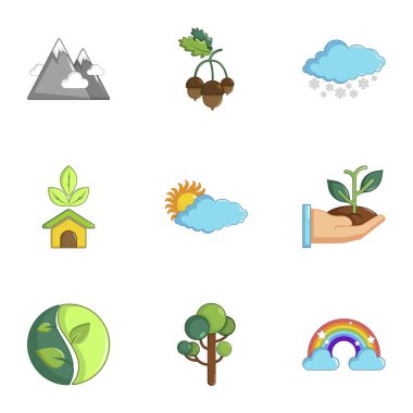 Ekoloji Icons set, karikatür tarzı