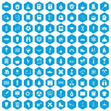 100 okul yıl simgeleri mavi ayarla