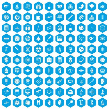 100 bilim simgeleri mavi ayarla