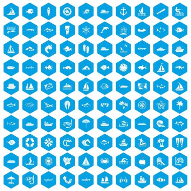 100 deniz simgeleri mavi ayarla