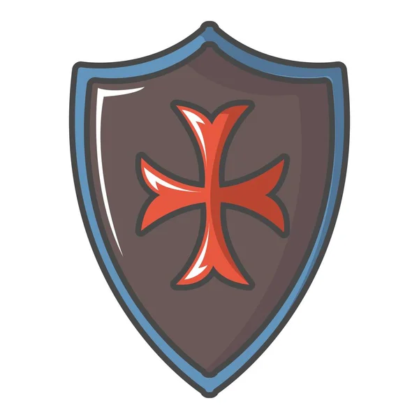 Cruz roja escudo clásico icono, estilo de dibujos animados — Vector de stock