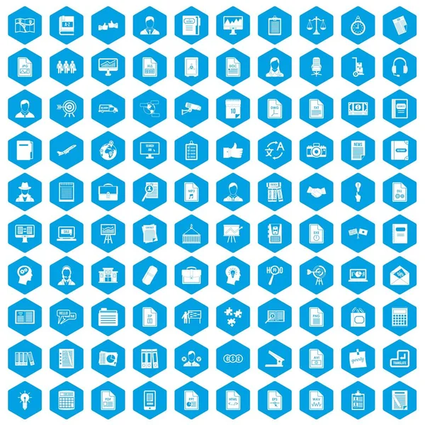 100 çalışma kağıt simgeleri mavi ayarla — Stok Vektör