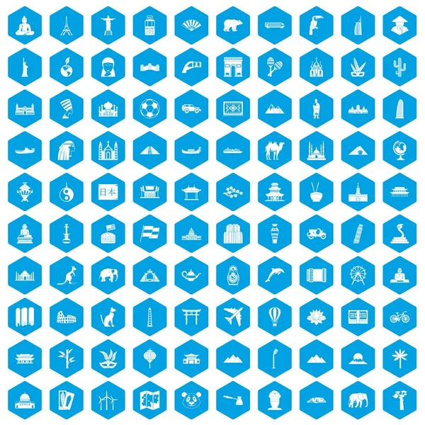 100 dünya tur simgeleri mavi ayarla