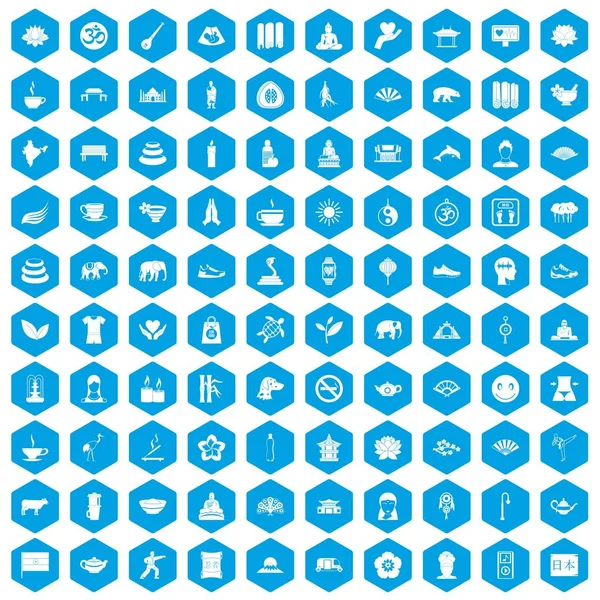 100 yoga simgeleri mavi ayarla