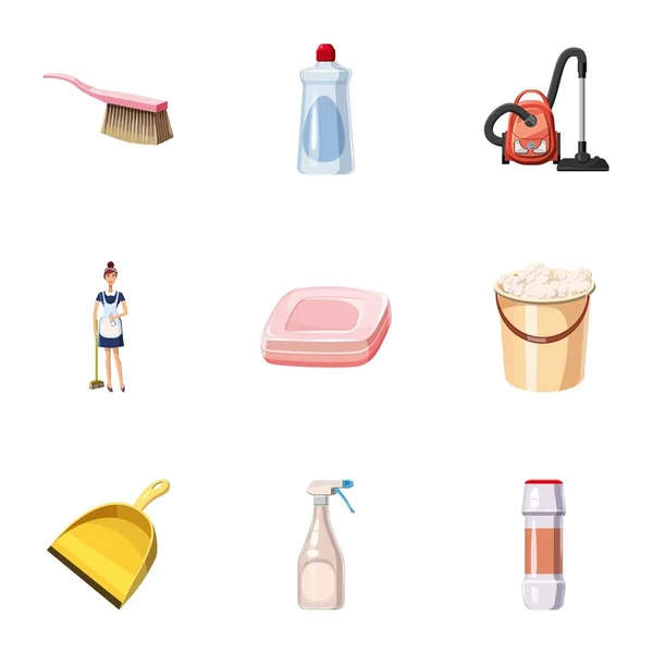 Conjunto de ícones de limpeza, estilo cartoon — Vetor de Stock