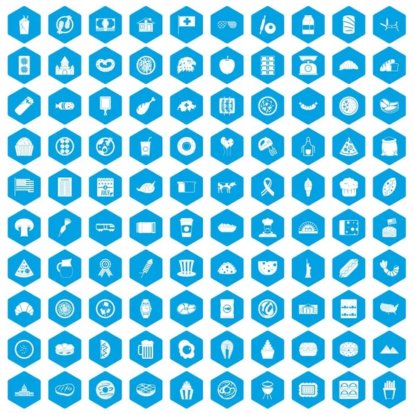 100 iconos sándwich conjunto azul — Archivo Imágenes Vectoriales