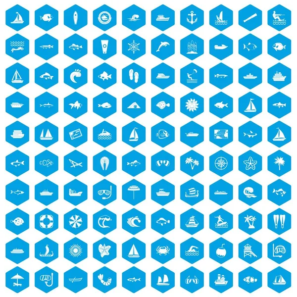 100 deniz simgeleri mavi ayarla