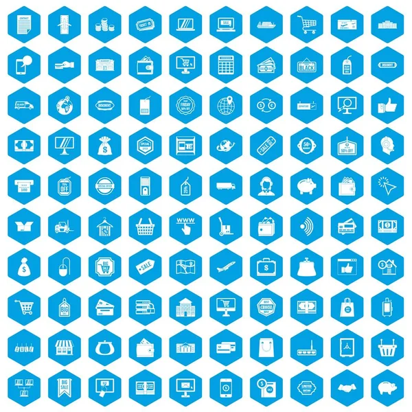 100 iconos de compras conjunto azul — Vector de stock