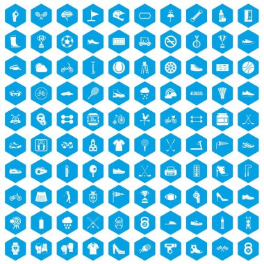 100 spor ayakkabı simgeleri mavi ayarla