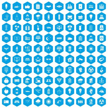 100 güneş enerjisi simgeleri mavi ayarla