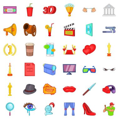 Sinematografi Icons set, karikatür tarzı