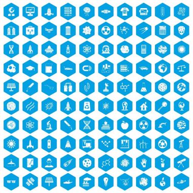 100 alan teknoloji simgeleri mavi ayarla