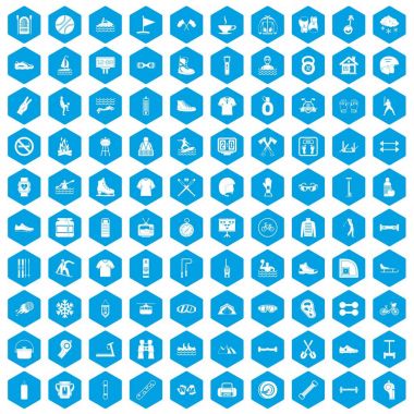 100 spor yaşam simgeleri mavi ayarla