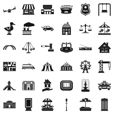 Küçük şehir Icons set, basit tarzı