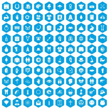 100 bahar tatil simgeleri mavi ayarla