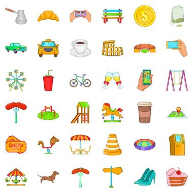 Şehir mimarisi Icons set, karikatür tarzı