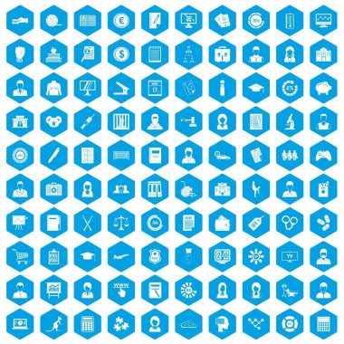 100 istatistik veri simgeleri mavi ayarla