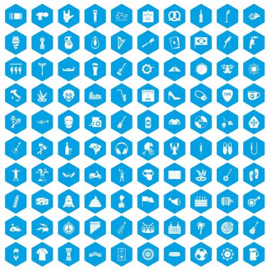 100 sokak Festivali simgeleri mavi ayarla