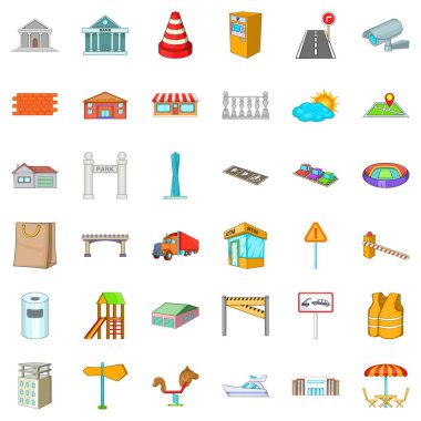 Farklı şehir Icons set, karikatür tarzı