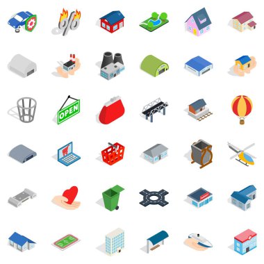 Şehir bitki Icons set, izometrik stili