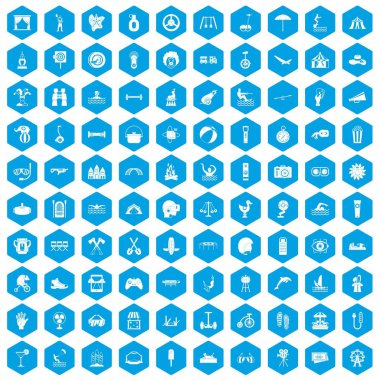 100 yaz tatil simgeleri mavi ayarla