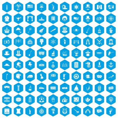 100 silindir şapka simgeleri mavi ayarla