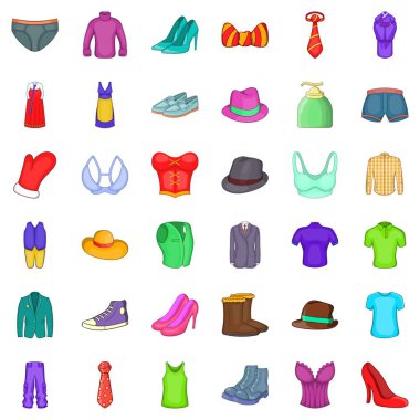 Moda giysiler simgeler ayarla, tarzı çizgi film