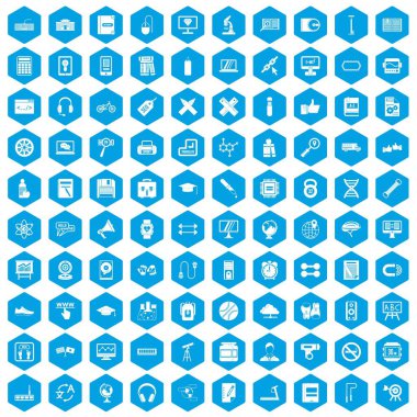 100 eğitim simgeleri mavi ayarla