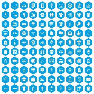 100 t-shirt simgeleri mavi ayarla