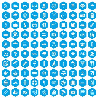 100 şemsiye simgeleri mavi ayarla