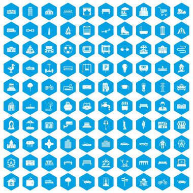 100 kentsel simgeleri mavi ayarla