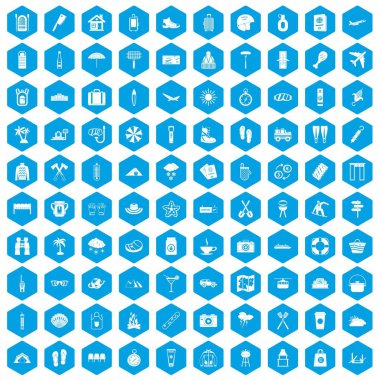 100 tatil simgeleri mavi ayarla