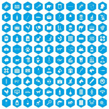 100 hayvan hastalıklarıyla ilgili simgeleri mavi ayarla