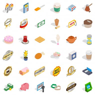 Kahve Icons set, izometrik tarzı iç