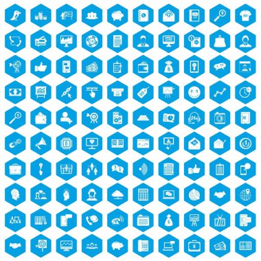 100 viral pazarlama simgeleri mavi ayarla