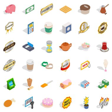 Kahve Dükkanı Icons set, izometrik stili