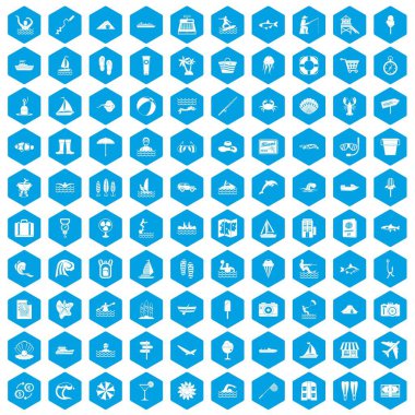 100 su rekreasyon simgeleri mavi ayarla