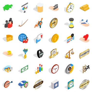 Madeni para Icons set, izometrik stili