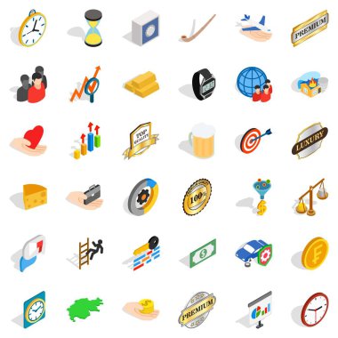 Yuvarlak madeni para Icons set, izometrik stili