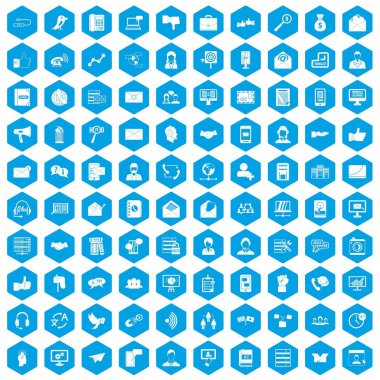 100 etkileşim simgeleri mavi ayarla