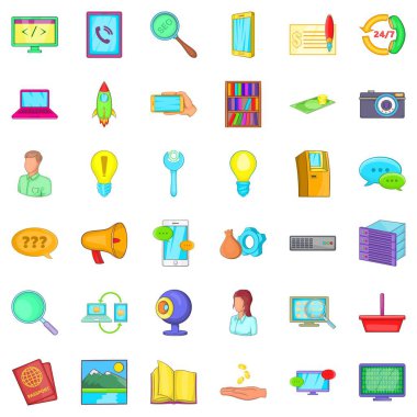 Tüm gün servis simge seti, karikatür tarzı