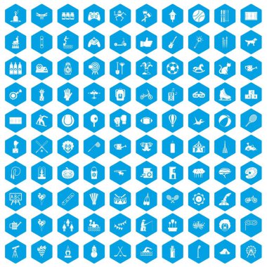 100 çocuk faaliyet simgeleri mavi ayarla