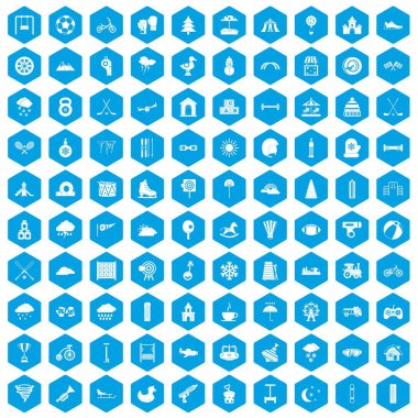 100 çocuk oyunları simgeleri mavi ayarla