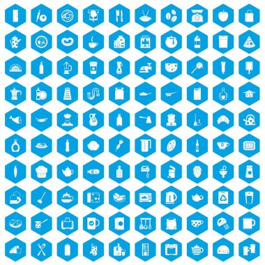 100 mutfak simgeleri mavi ayarla