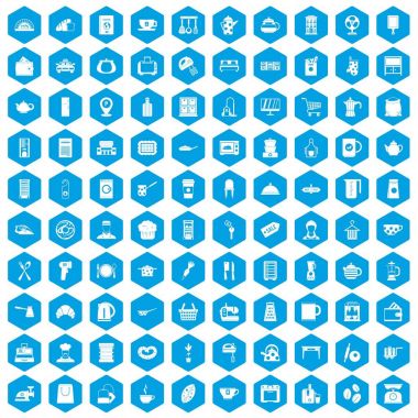 100 mutfak mutfak eşyaları simgeleri mavi ayarla