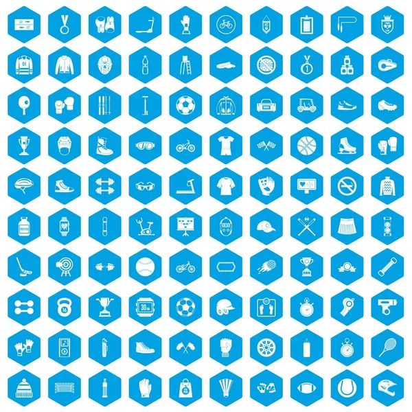 100 iconos de accesorios deportivos set azul — Vector de stock
