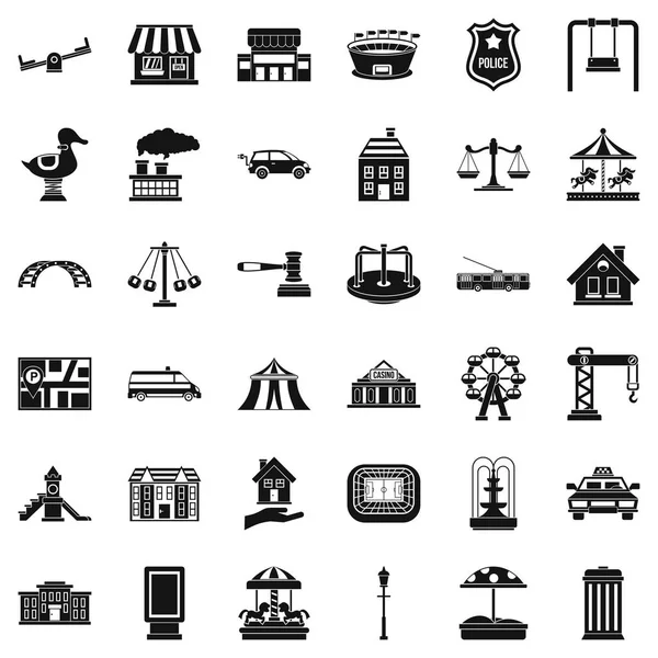 Ensemble d'icônes de petite ville, style simple — Image vectorielle