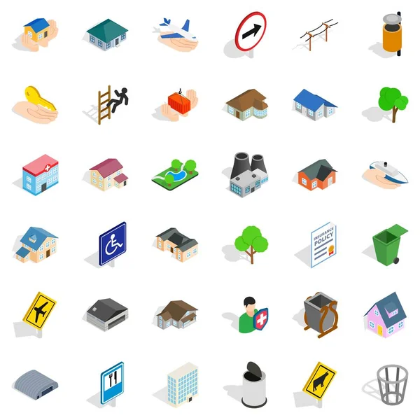 Yeşil park Icons set, izometrik stili